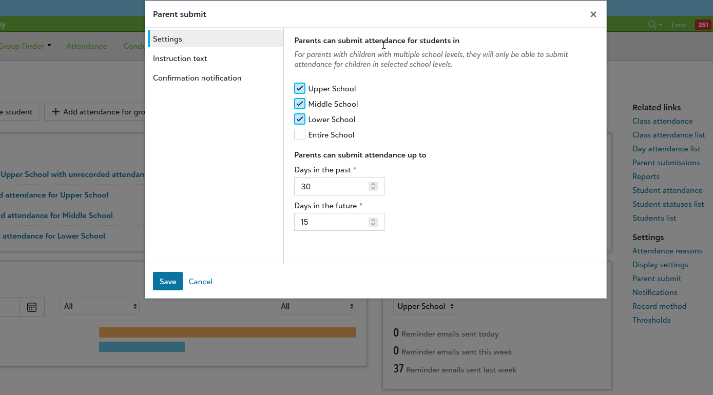 Parent submitted screen